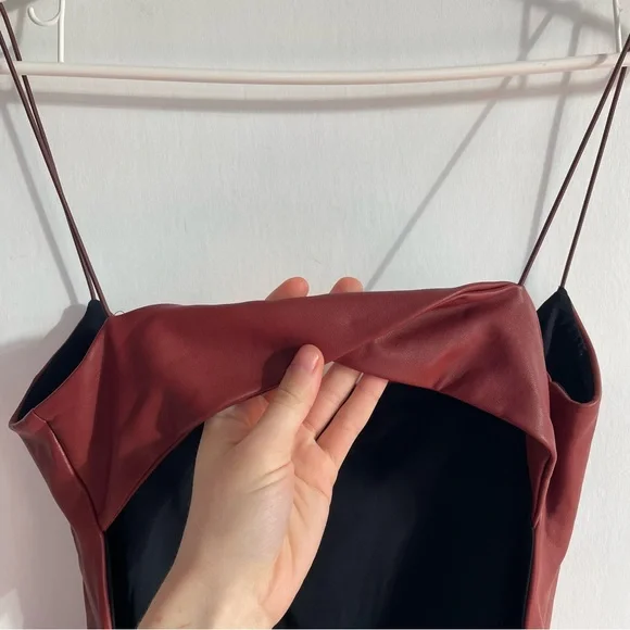 ALIX NYC Hirst Bodysuit Faux Leather Marroon Red Sleeveless Back Cut Out M - Picture 8 of 15